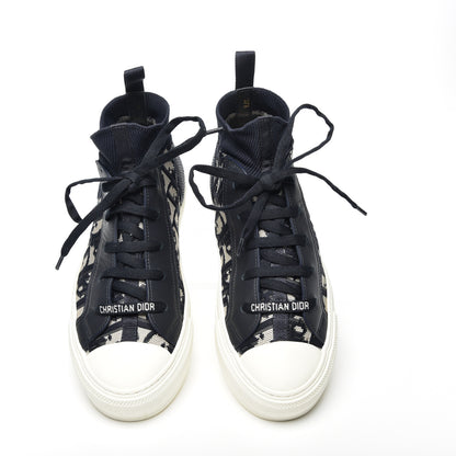 Christian Dior Technical Knit Calfskin Oblique Womens Walk'n Dior Mid Top Sneakers 37.5 Deep Blue 7 of 9
