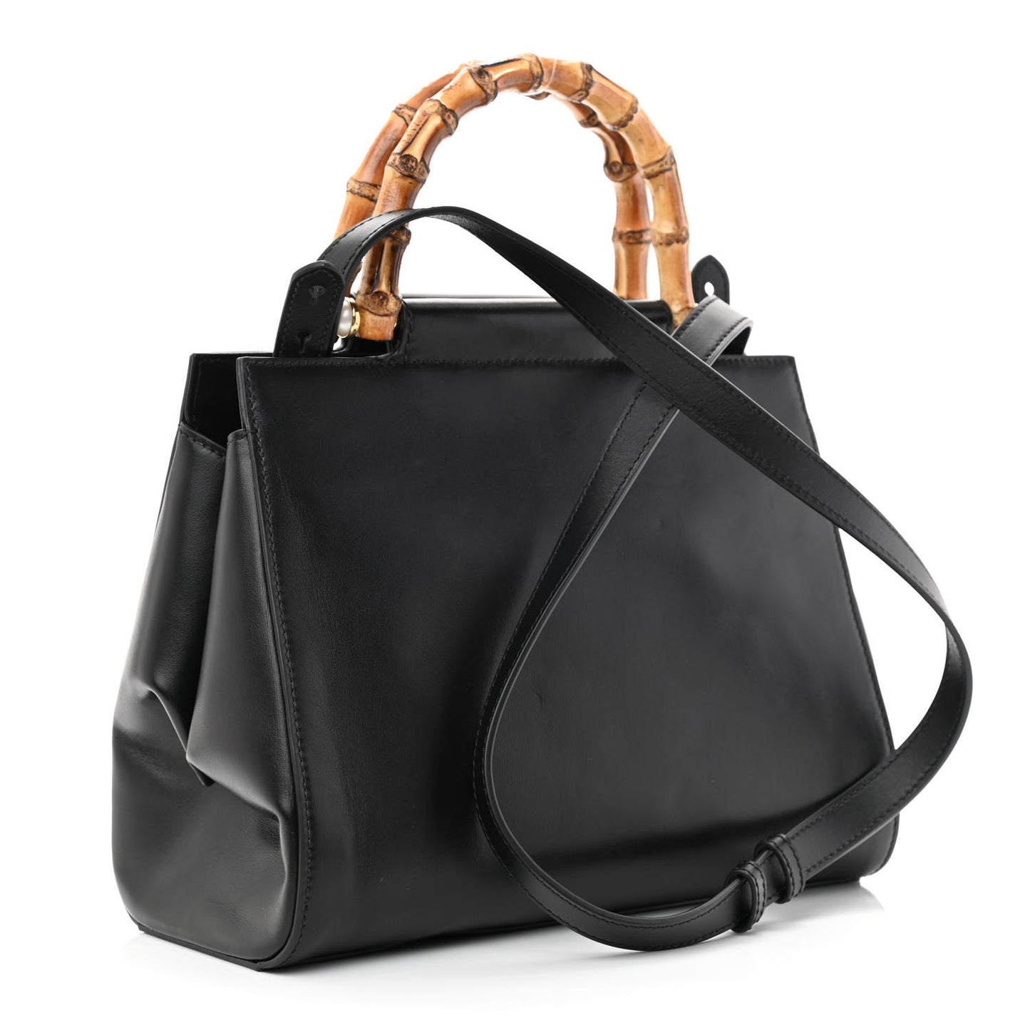 Nappa Bamboo Small Nymphaea Top Handle Bag Black