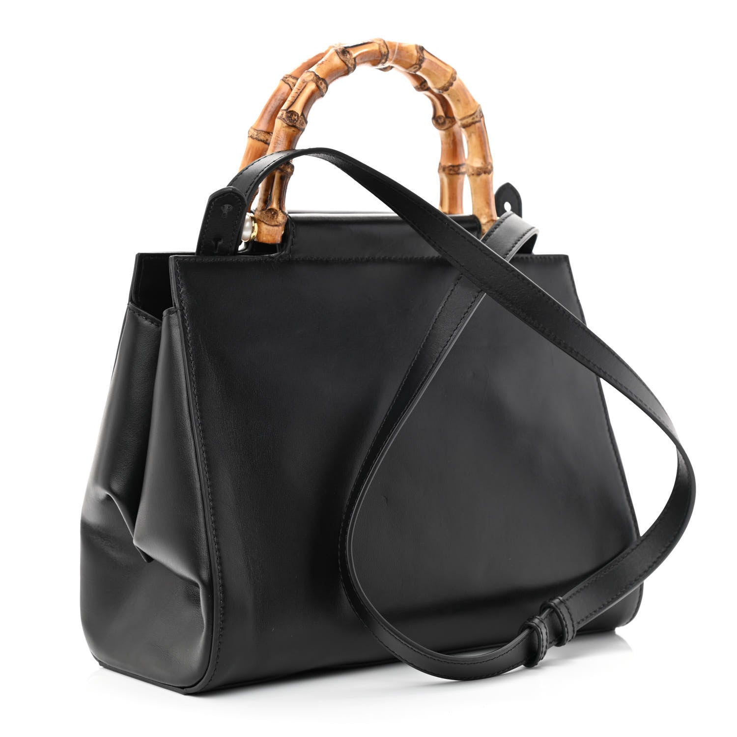 Gucci Nappa Bamboo Small Nymphaea Top Handle Bag Black 2 of 10