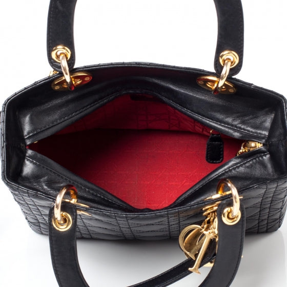 Christian Dior Lambskin Cannage Medium Lady Dior Black 10 of 11