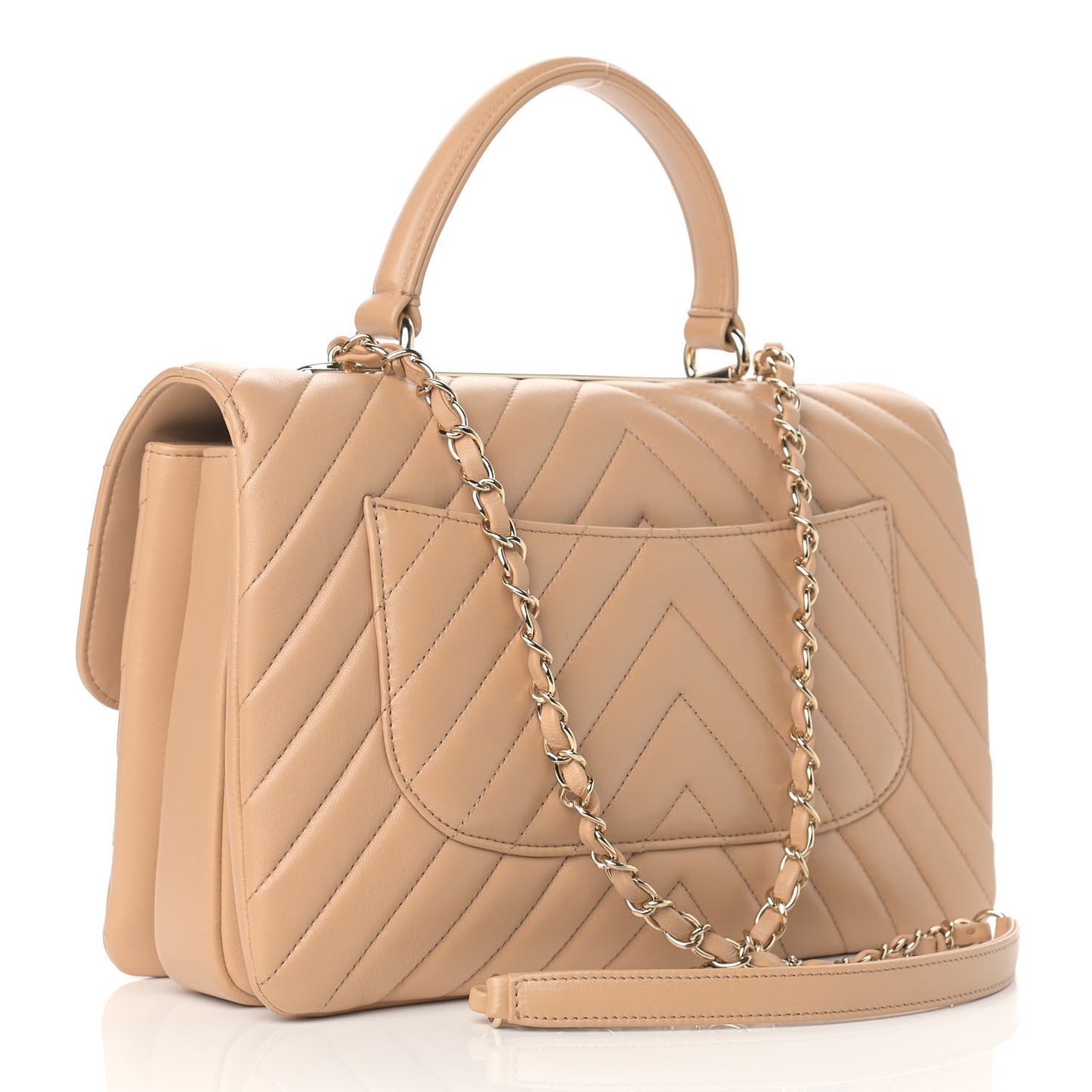 Lambskin Chevron Quilted Medium Trendy CC Dual Handle Flap Bag Beige