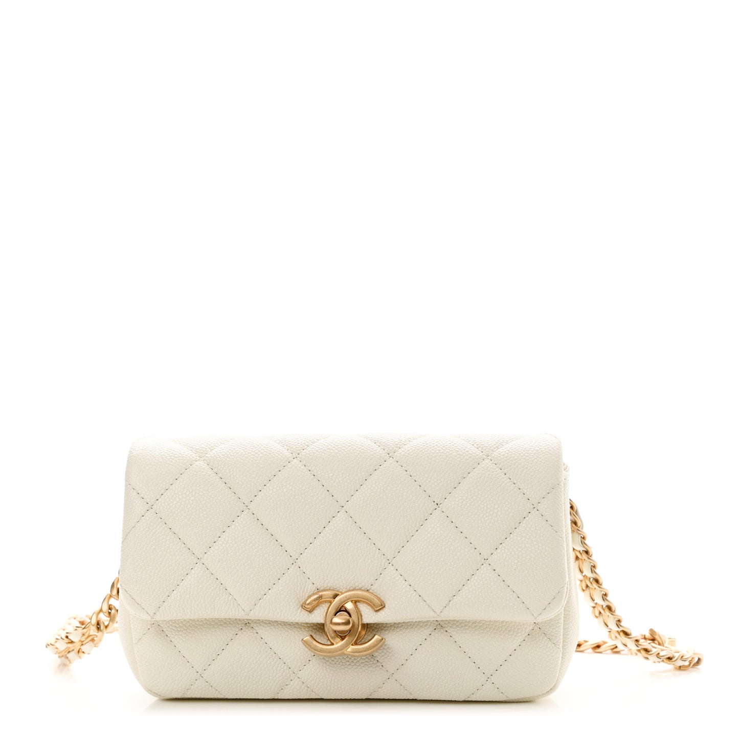 Caviar Quilted Chain Melody Waist Belt Bag White