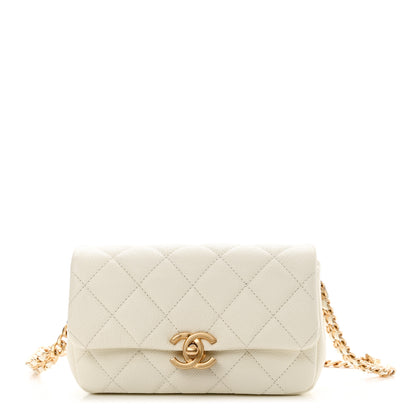 Chanel Caviar Quilted Chain Melody Waist Belt Bag White 1 of 11