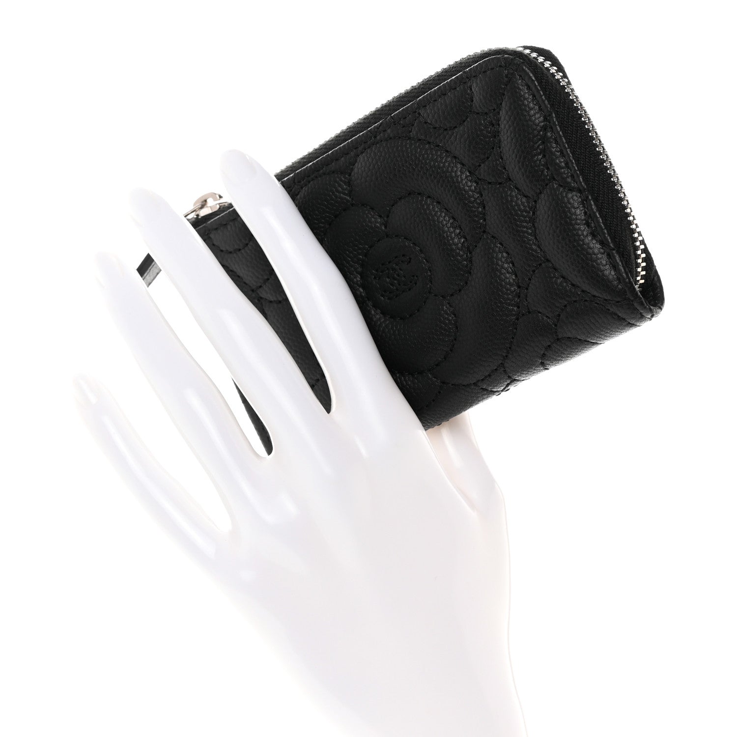 Chanel Caviar Camellia Quilted Key Holder Case Black 2 of 8
