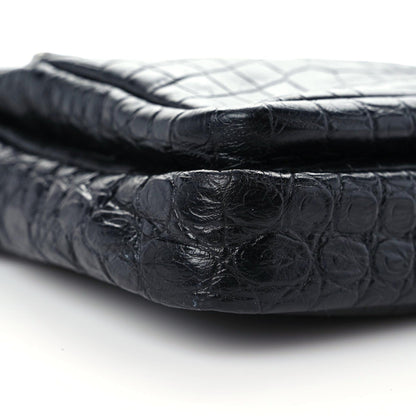 Saint Laurent Calfskin Crocodile Embossed Sid Messenger Bag Black 5 of 10