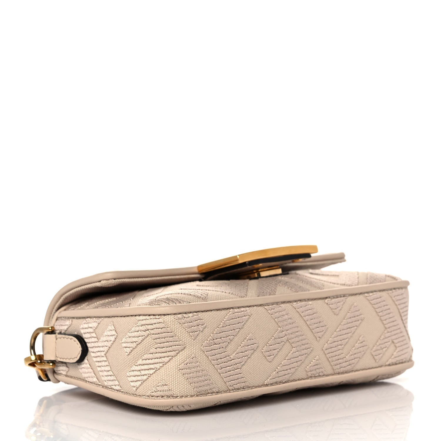 Fendi Canvas Vitello King Bi-Color Strap FF Embroidered Mini Baguette Poudre 4 of 9