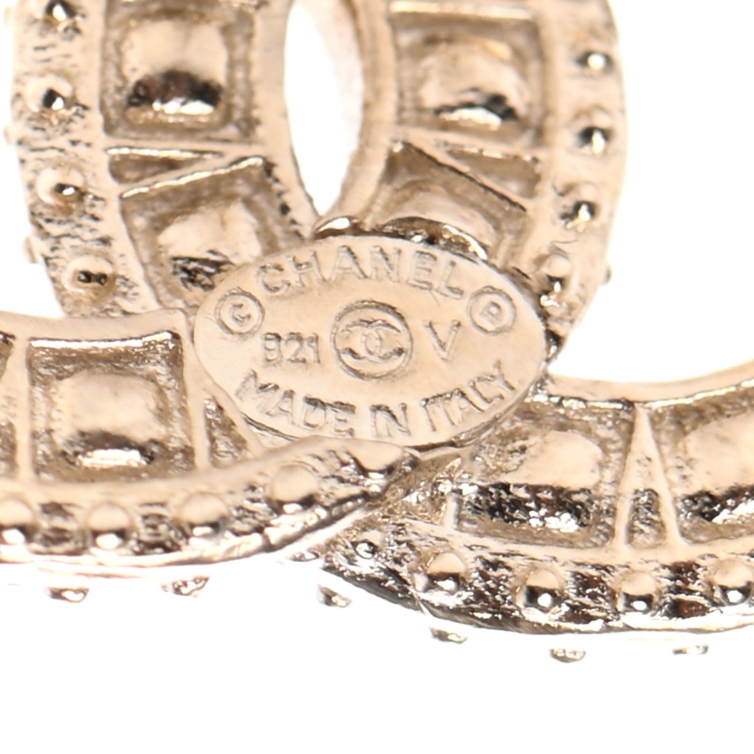 Chanel Crystal Timeless CC Earrings Light Gold 4 of 4