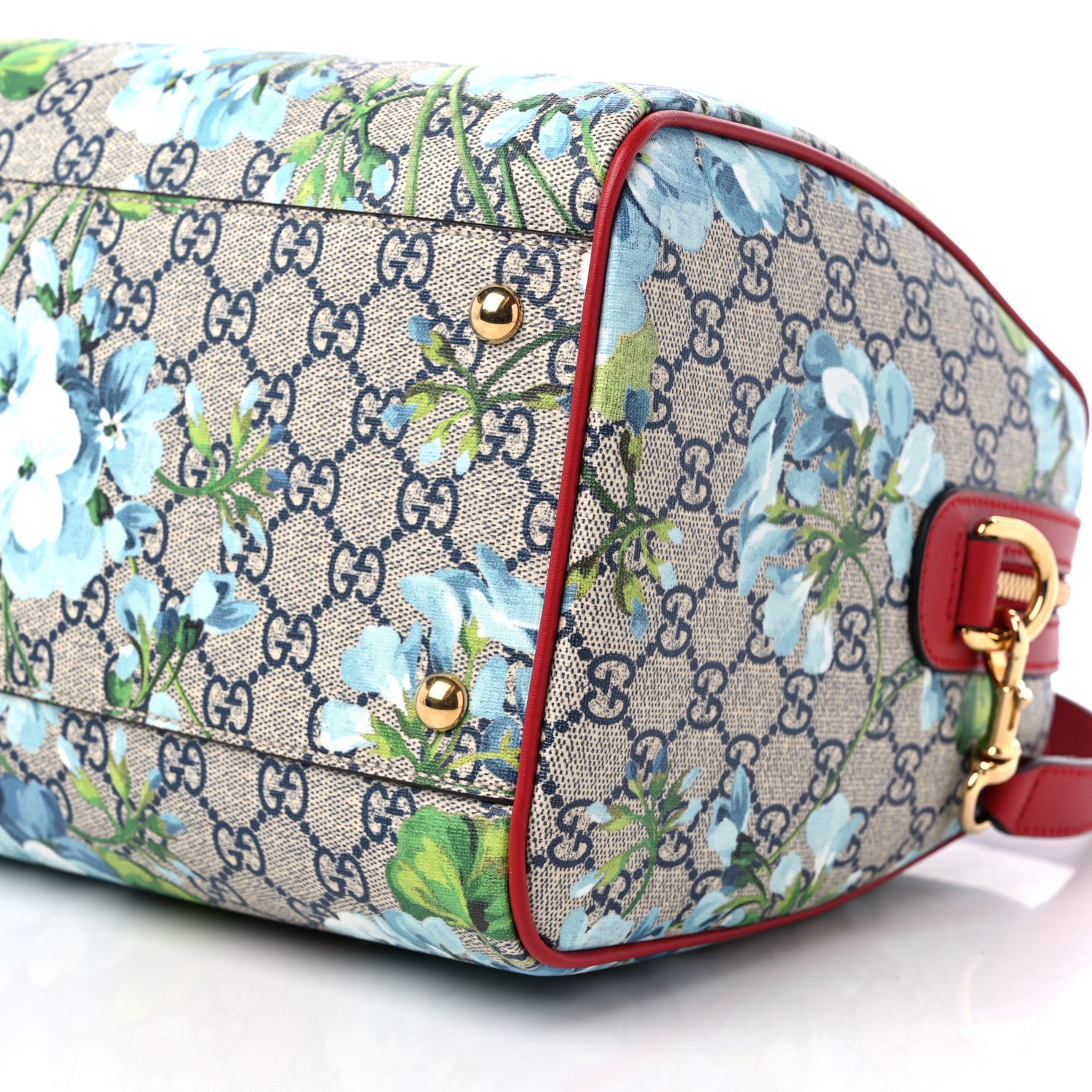 Gucci GG Supreme Monogram Blooms Medium Boston Beige Blue Navy Hibiscus Red 9 of 9