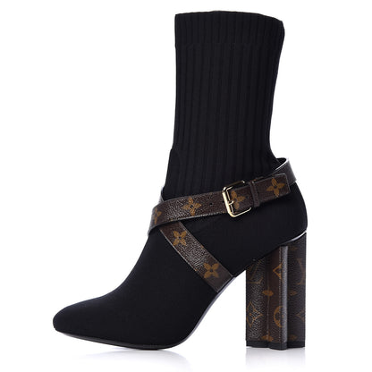 Louis Vuitton Monogram Stretch Fabric Silhouette Ankle Boots 40 Black 1 of 12