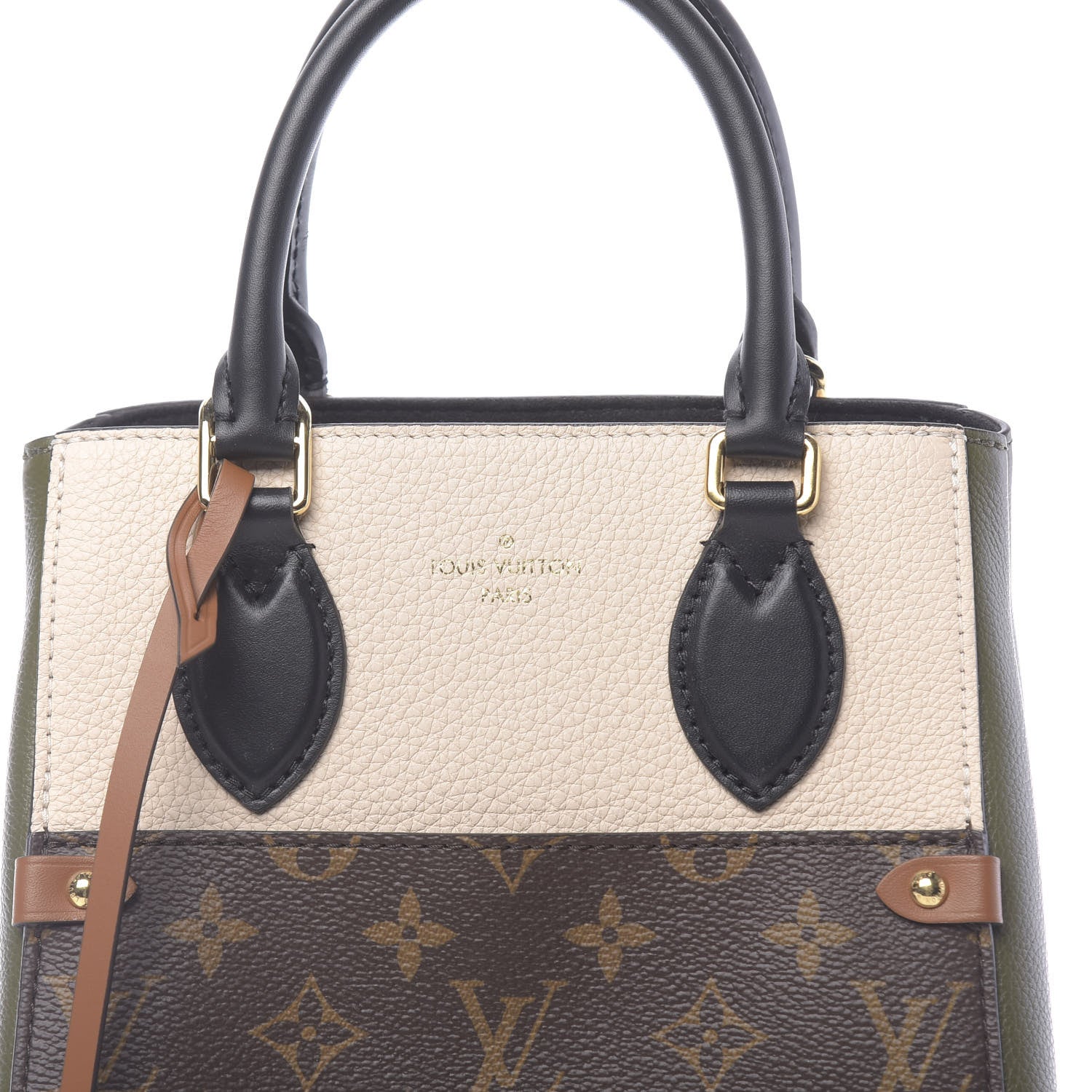 Louis Vuitton Calfskin Monogram Fold Tote Black Khaki Cream 7 of 9