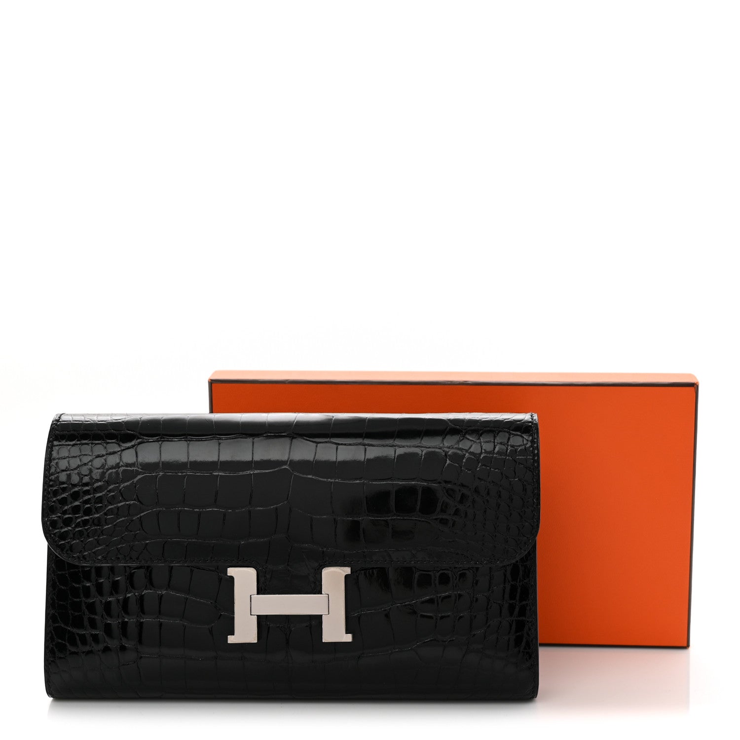 Hermes Shiny Alligator Constance Long Wallet Black 9 of 9