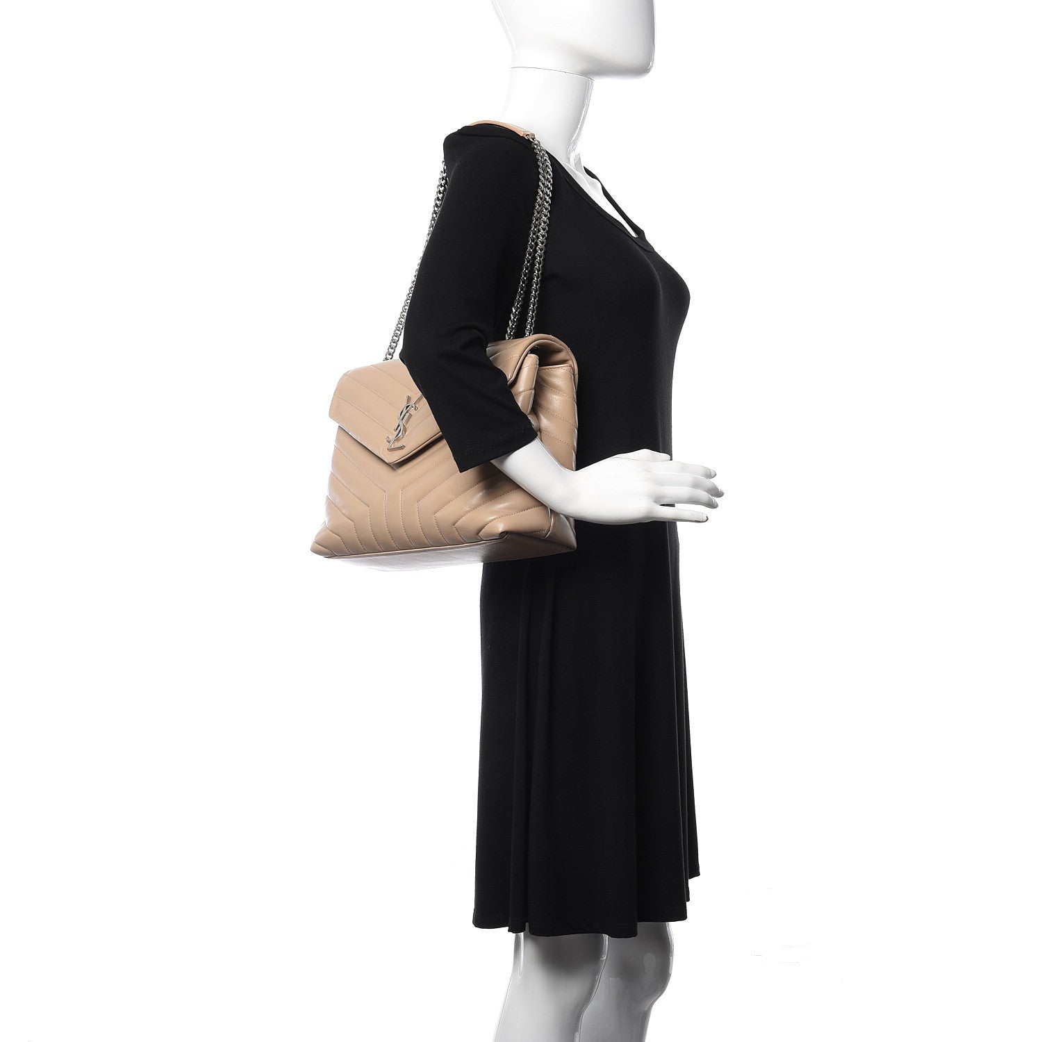 Saint Laurent Calfskin Y Quilted Monogram Medium Loulou Chain Satchel Nude Powder 2 of 11