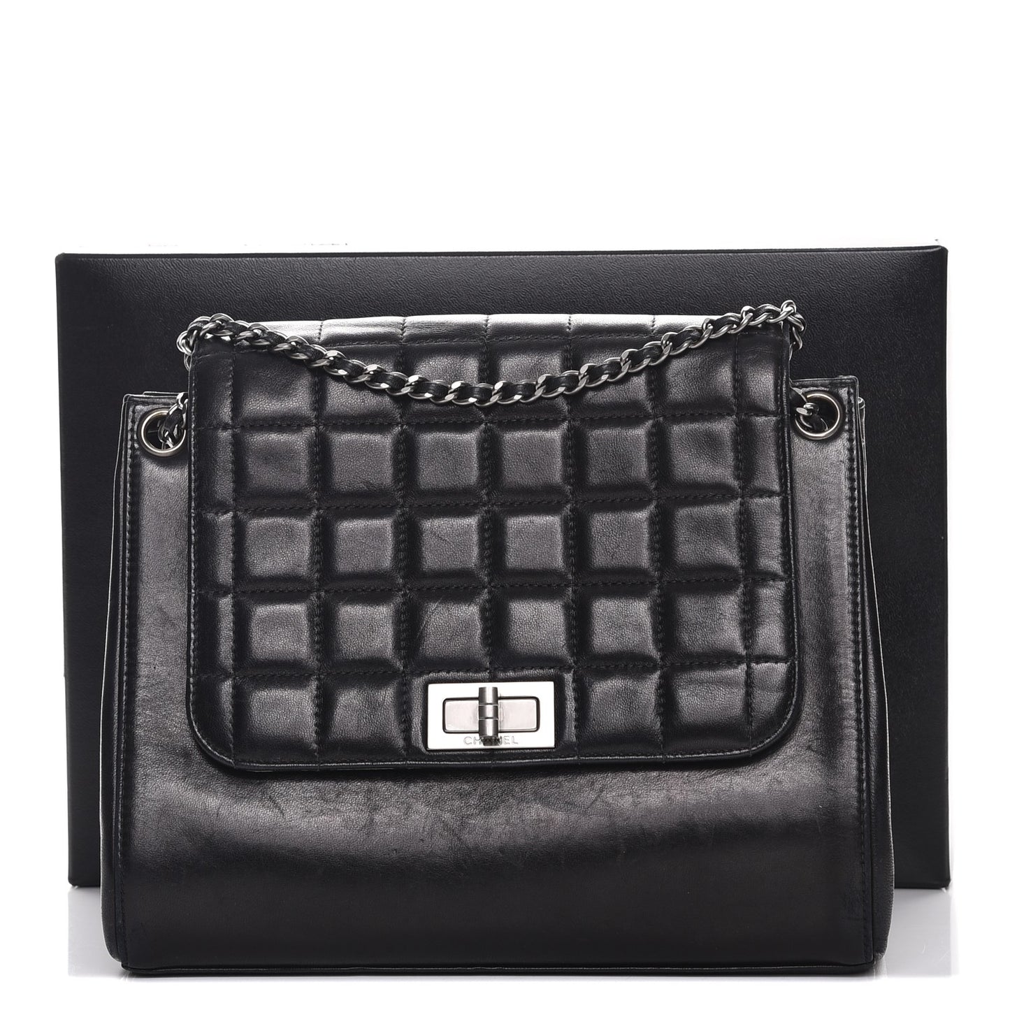 Lambskin Chocolate Bar Accordion Flap Black