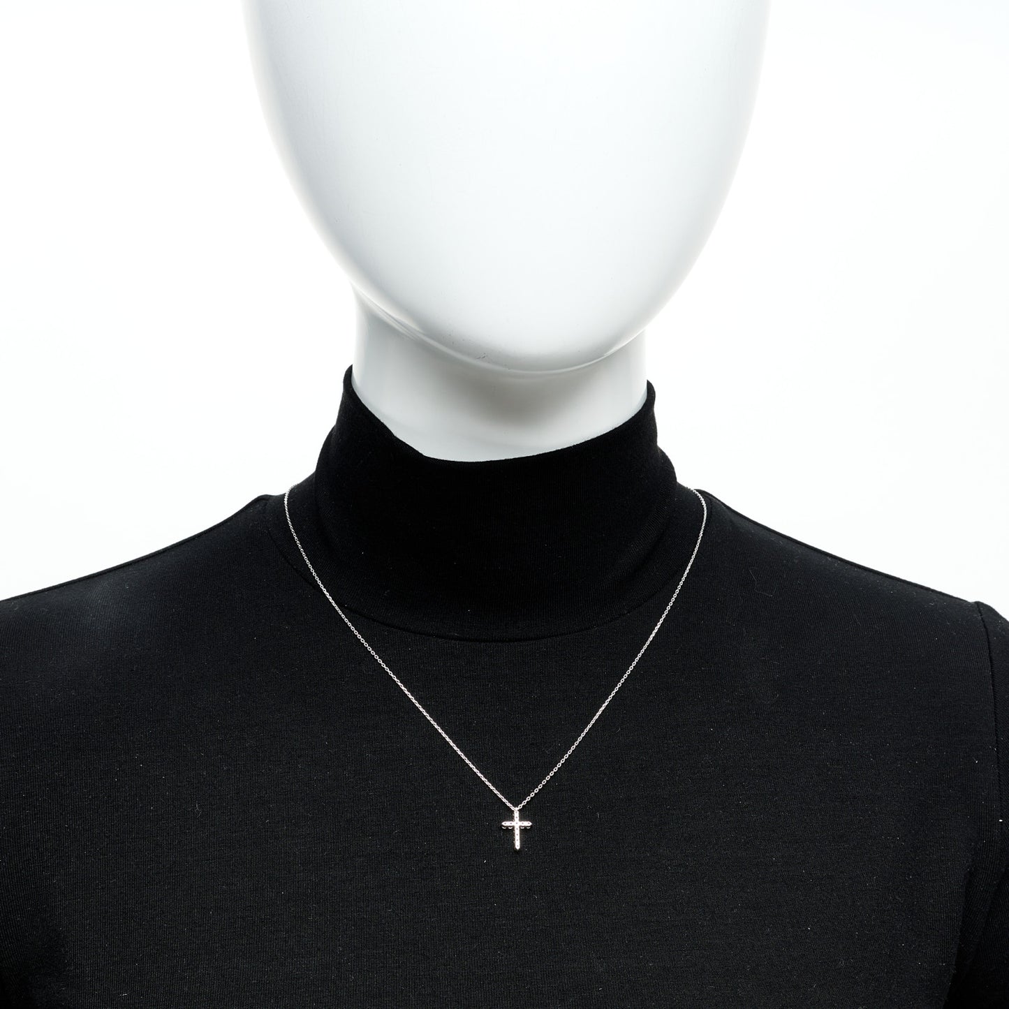 18K White Gold Diamond Petite Cross Pendant Necklace
