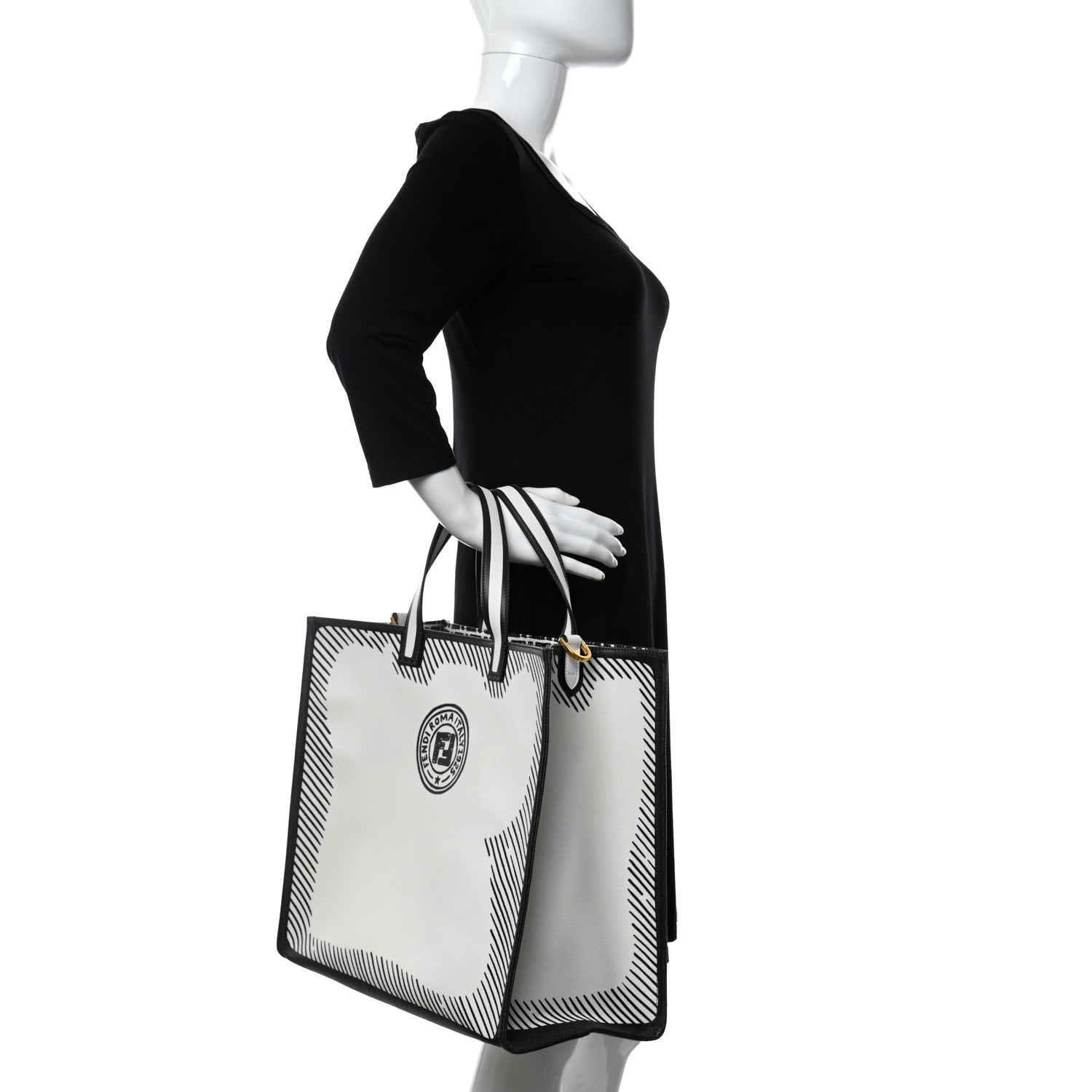 Fendi X JOSHUA VIDES Coated Canvas Stamp Patch Shopping Tote White Black 2 of 10