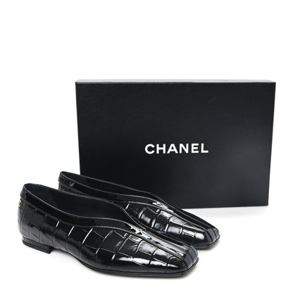 Chanel Patent Calfskin Crocodile Embossed Ballet Flats 36 Black 10 of 10