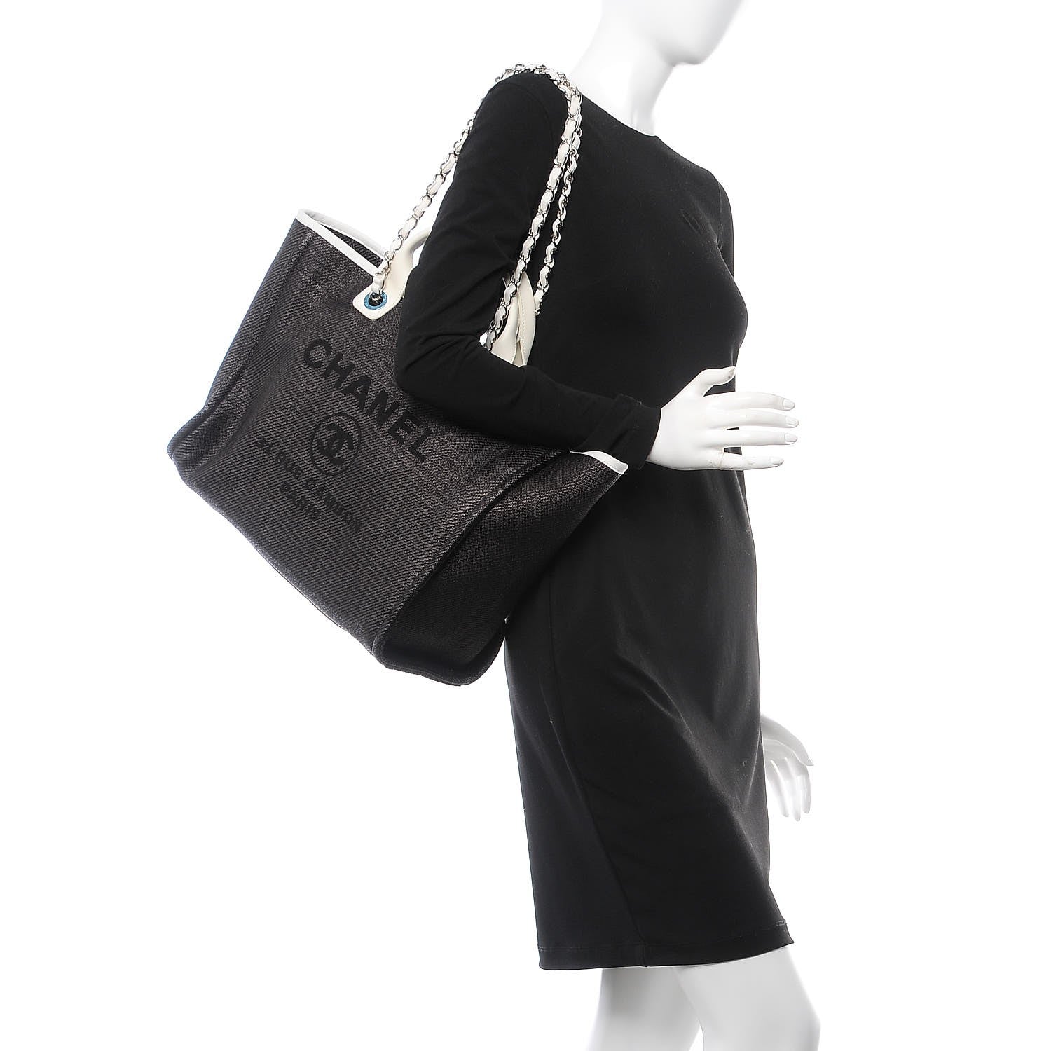 Chanel Woven Straw Raffia Large Deauville Tote Black White 3 of 8