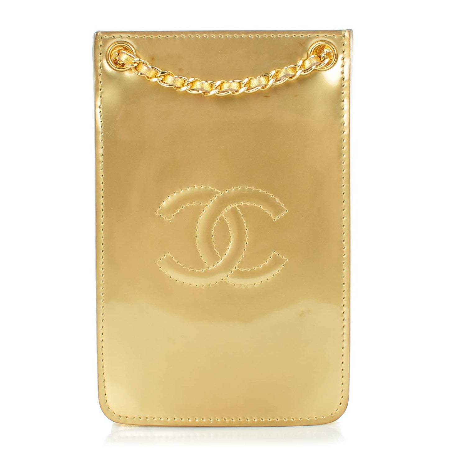 Patent Crossbody CC Phone Holder Gold