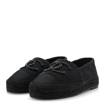 Chanel Corduroy Grosgrain Cap Toe CC Espadrille Flats 39 Black 4 of 8