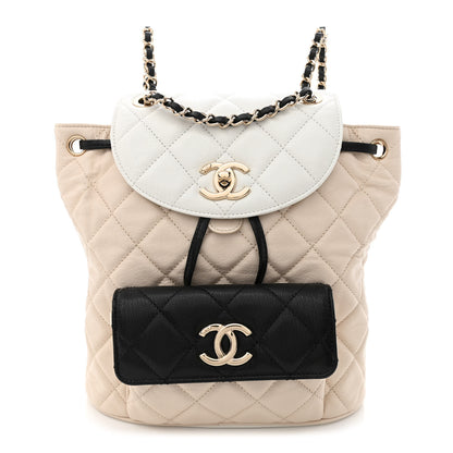 Chanel Goatskin Quilted Duma Drawstring Backpack Beige Black White 1 of 10