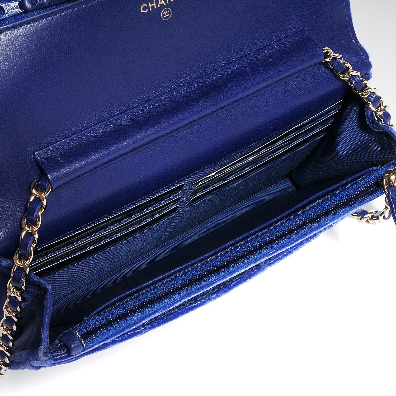 Chanel Velvet Quilted Wallet On Chain WOC Blue 5 of 9