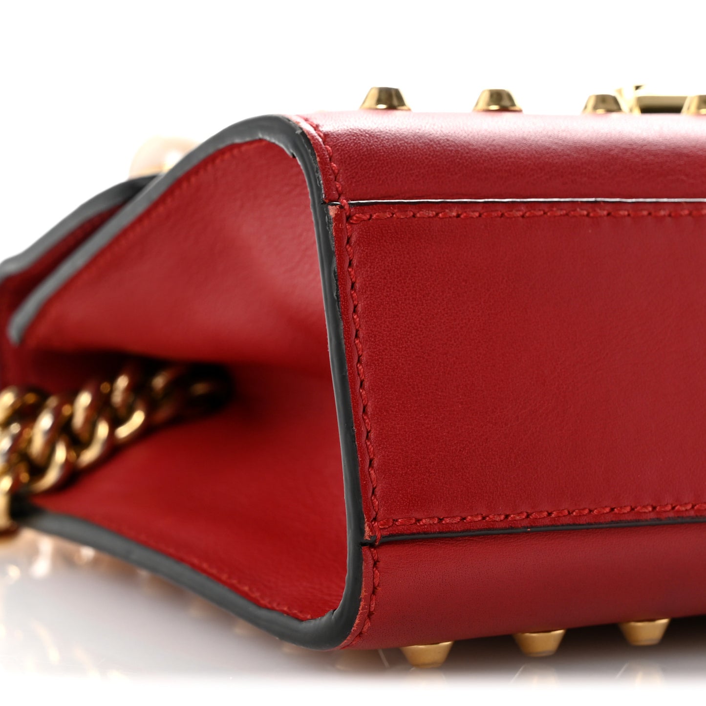 Calfskin Studded Small Padlock Shoulder Bag Hibiscus Red