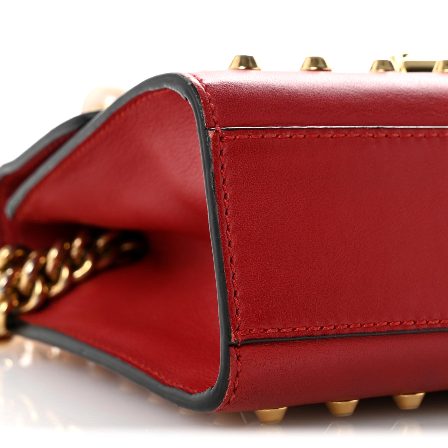 Gucci Calfskin Studded Small Padlock Shoulder Bag Hibiscus Red 9 of 14