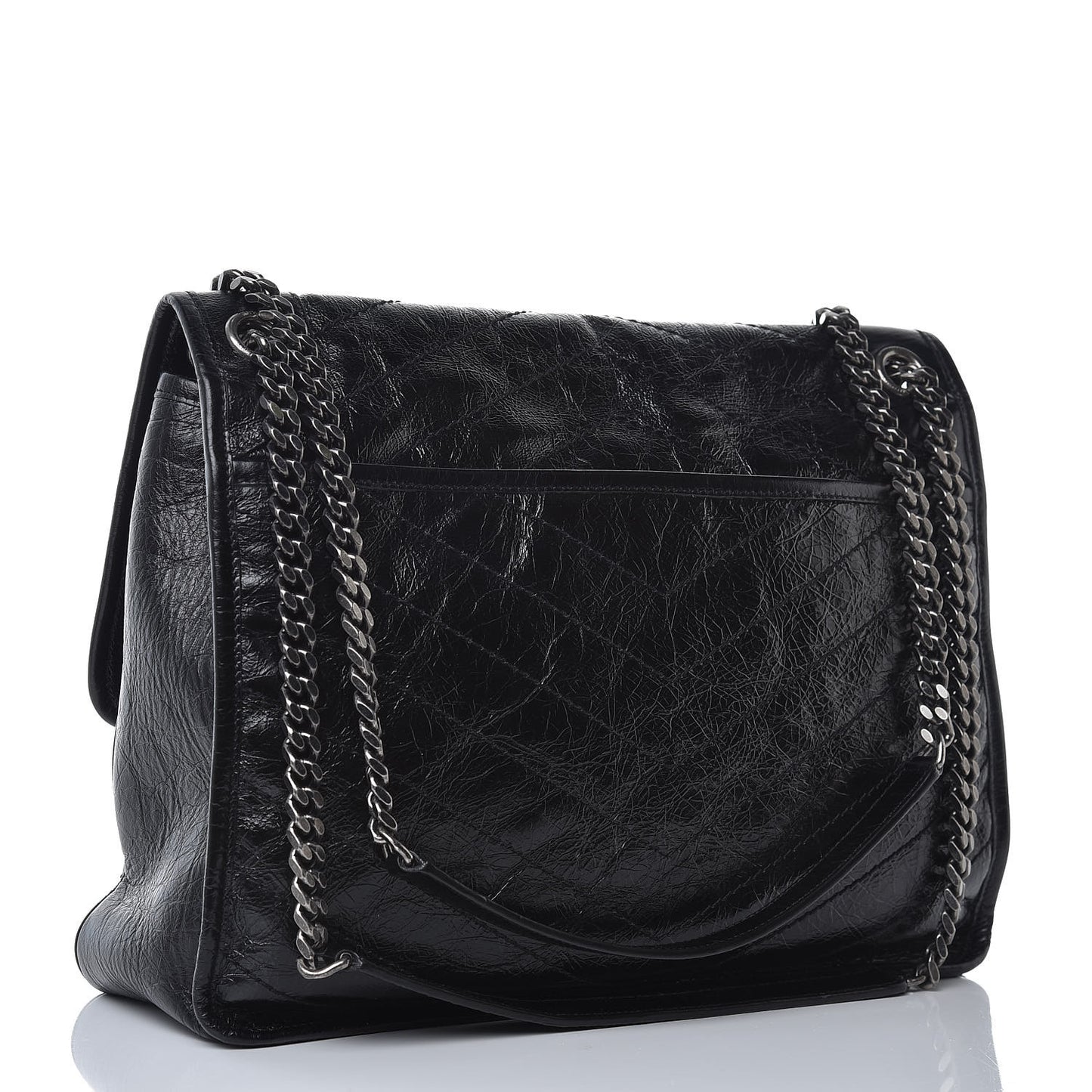 Crinkled Calfskin Matelasse Monogram Large Niki Chain Satchel Black