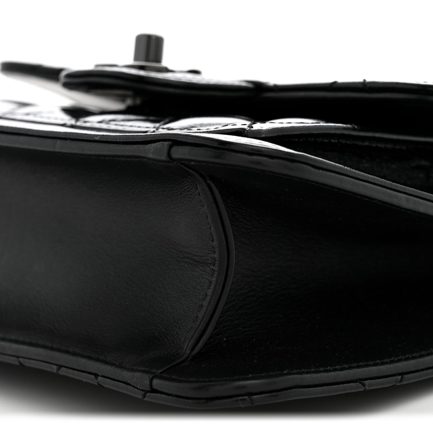 Shiny Crumpled Calfskin Quilted Double You Mini Flap So Black