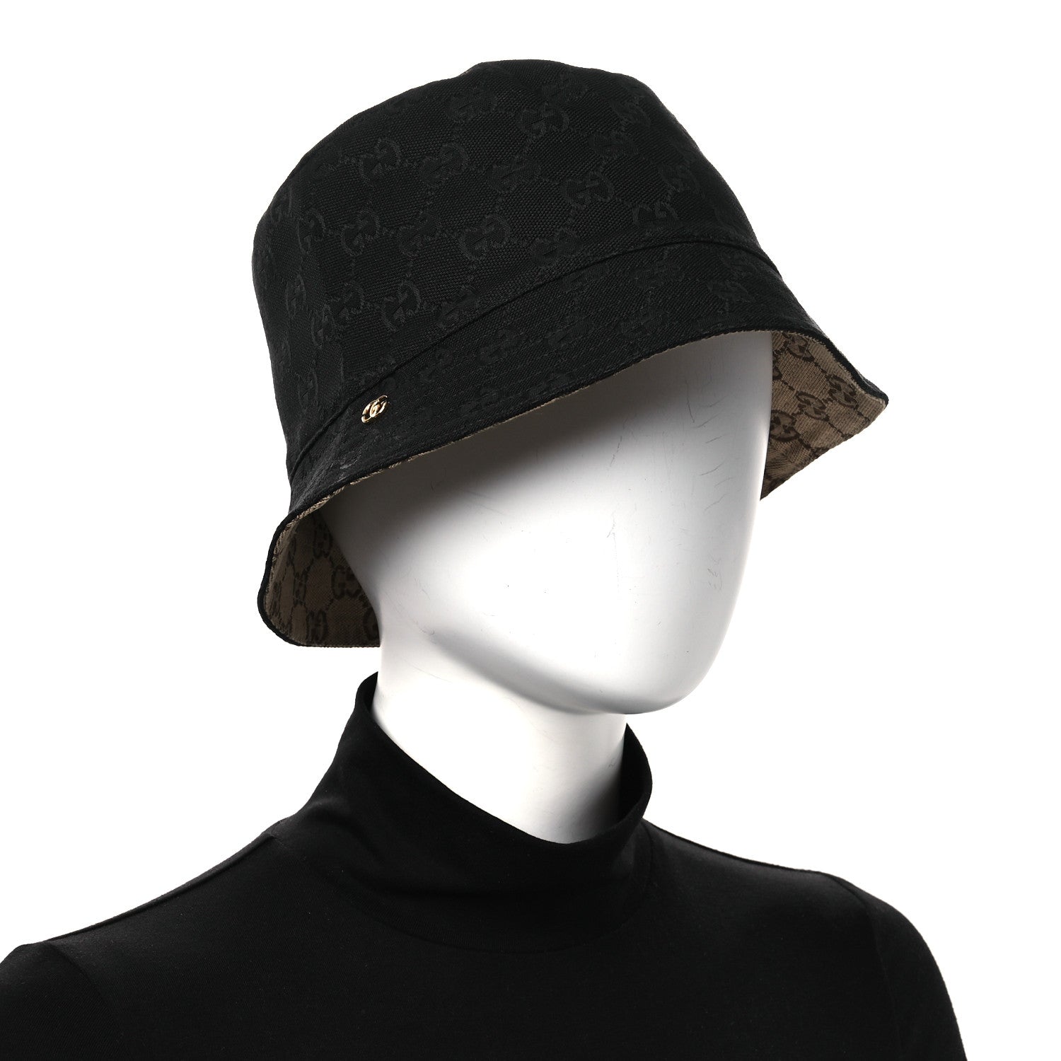 Gucci Canvas Monogram Reversible Bucket Hat L Black Beige 2 of 15