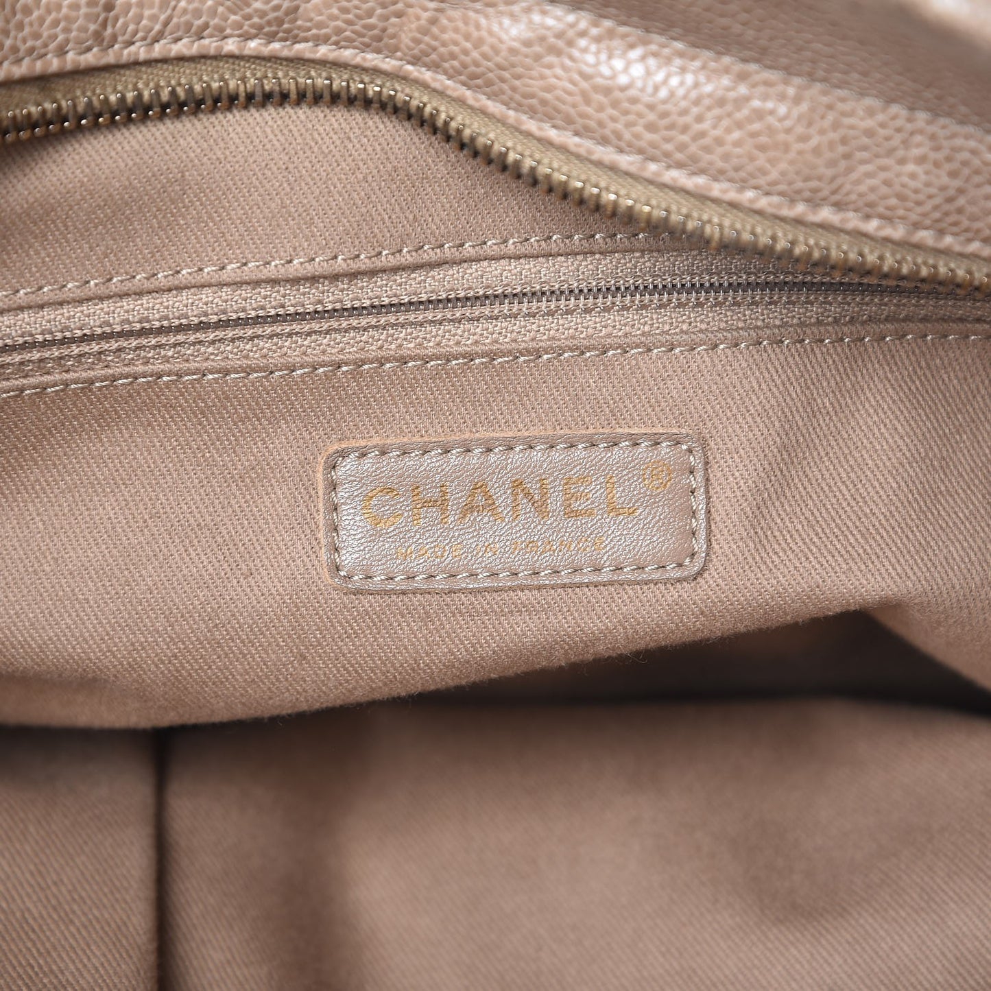 Crumpled Grained Calfskin Large Coco Pleats Tote Beige