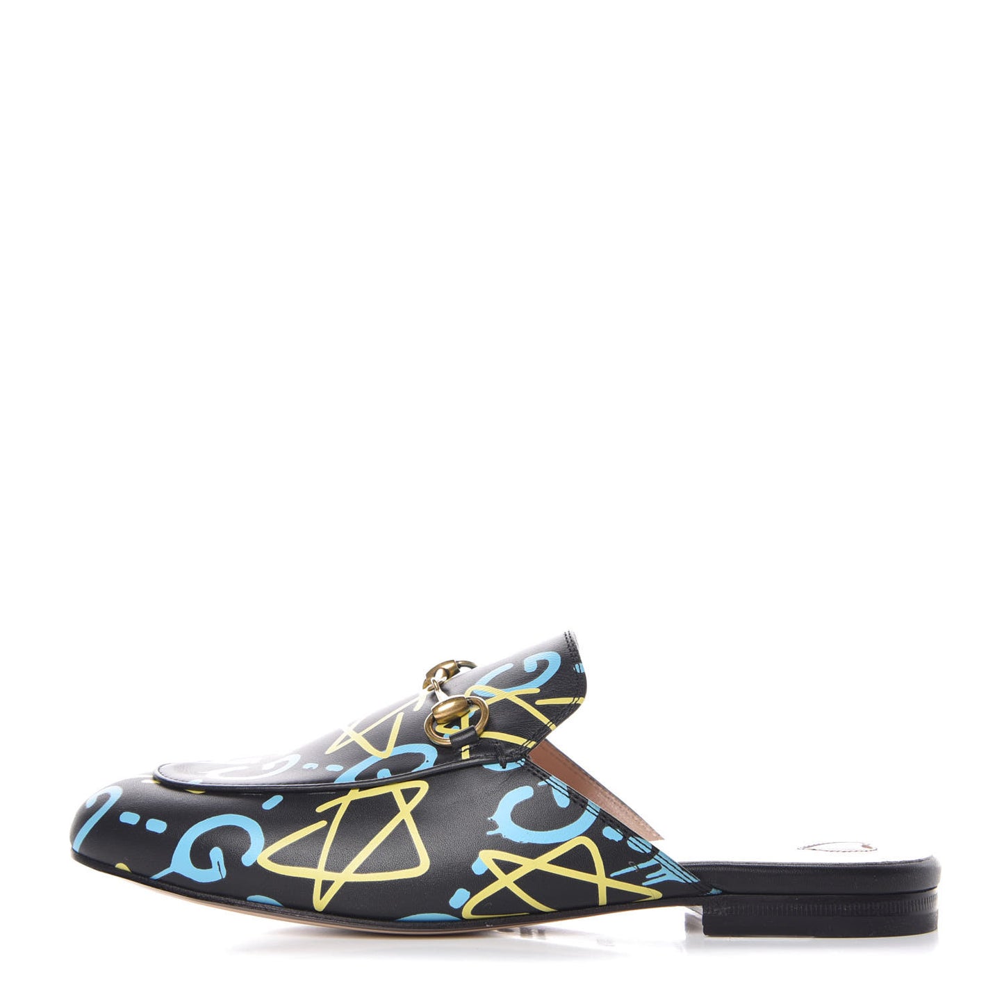 Calfskin GucciGhost Print Womens Princetown Slippers 37.5 Black New Acquamarine