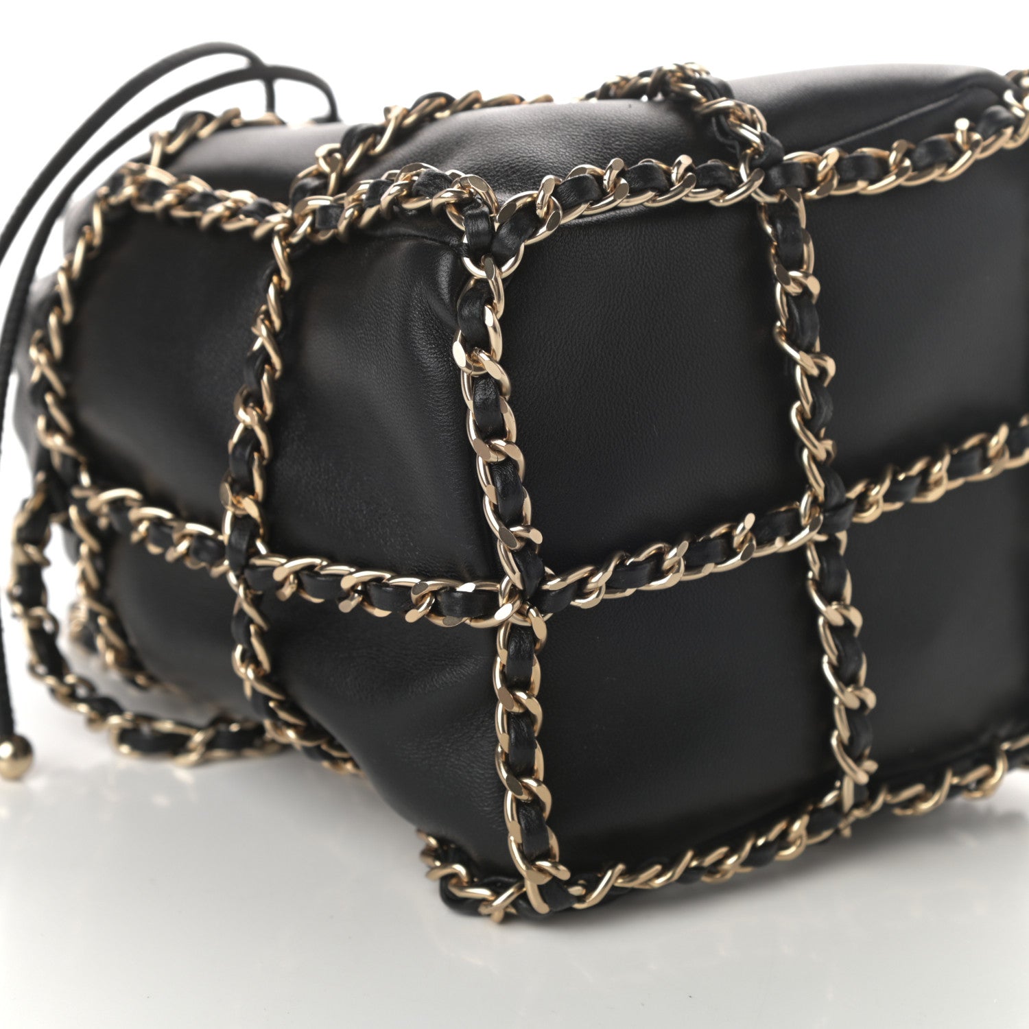 Chanel Lambskin Bucket Chain Drawstring Bag Black 9 of 10