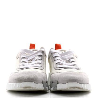 Hermes Technical Canvas Suede Goatskin Bouncing Sneakers 38 White Multicolor 2 of 12