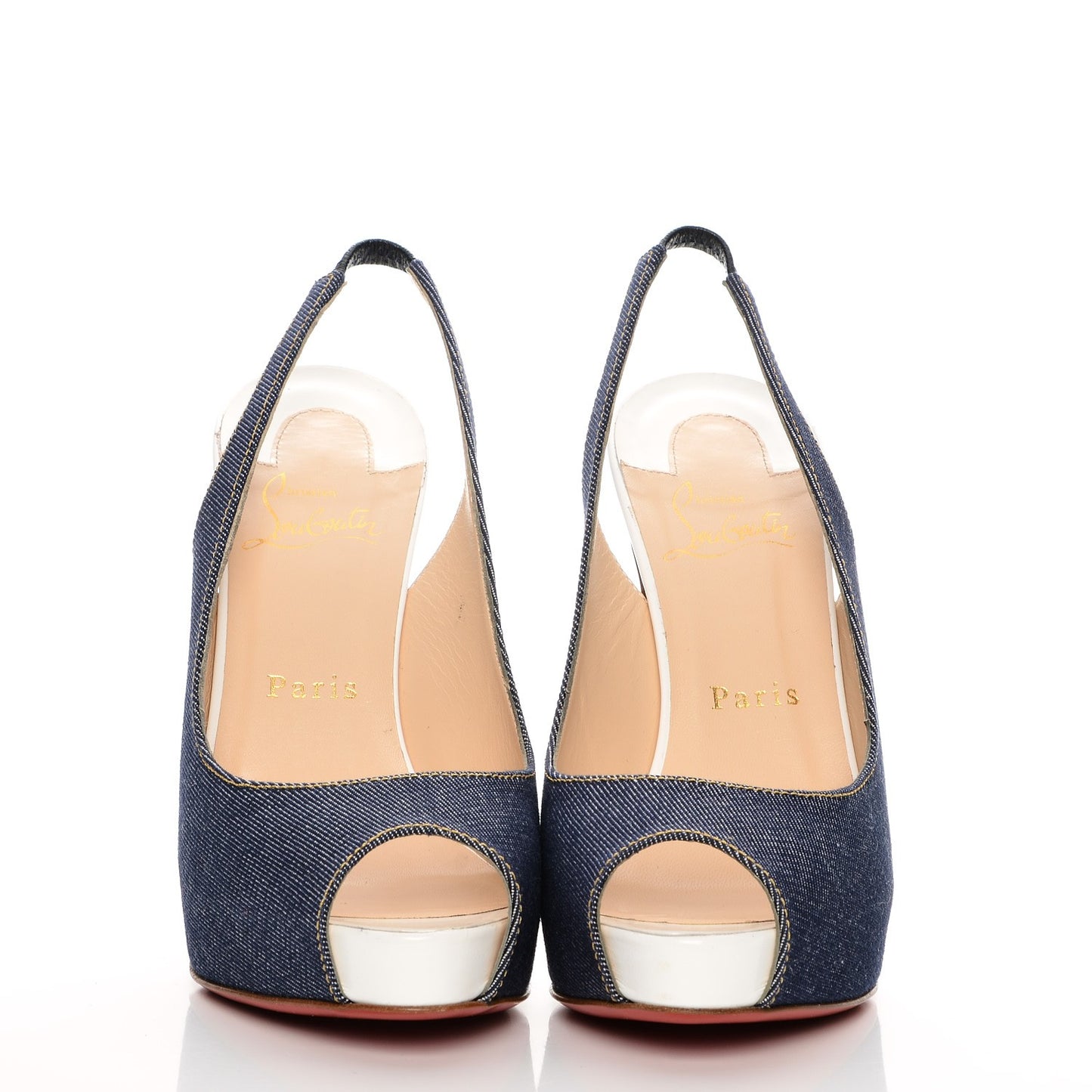 Denim Lady Peep Sling 120 Pumps 37.5 Blue White