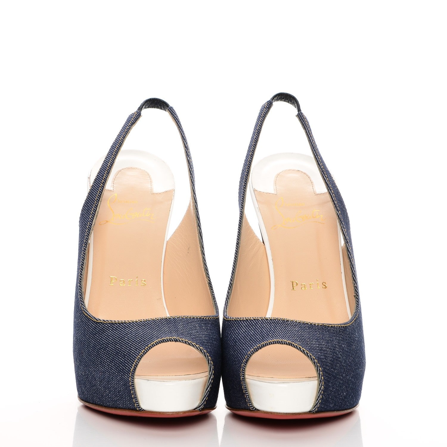 Christian Louboutin Denim Lady Peep Sling 120 Pumps 37.5 Blue White 2 of 6