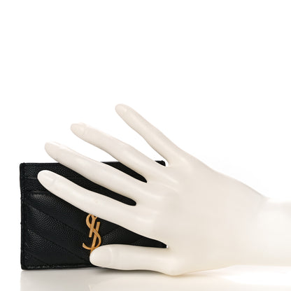 Saint Laurent Grain De Poudre Matelasse Chevron Monogram Credit Card Case Black 2 of 11