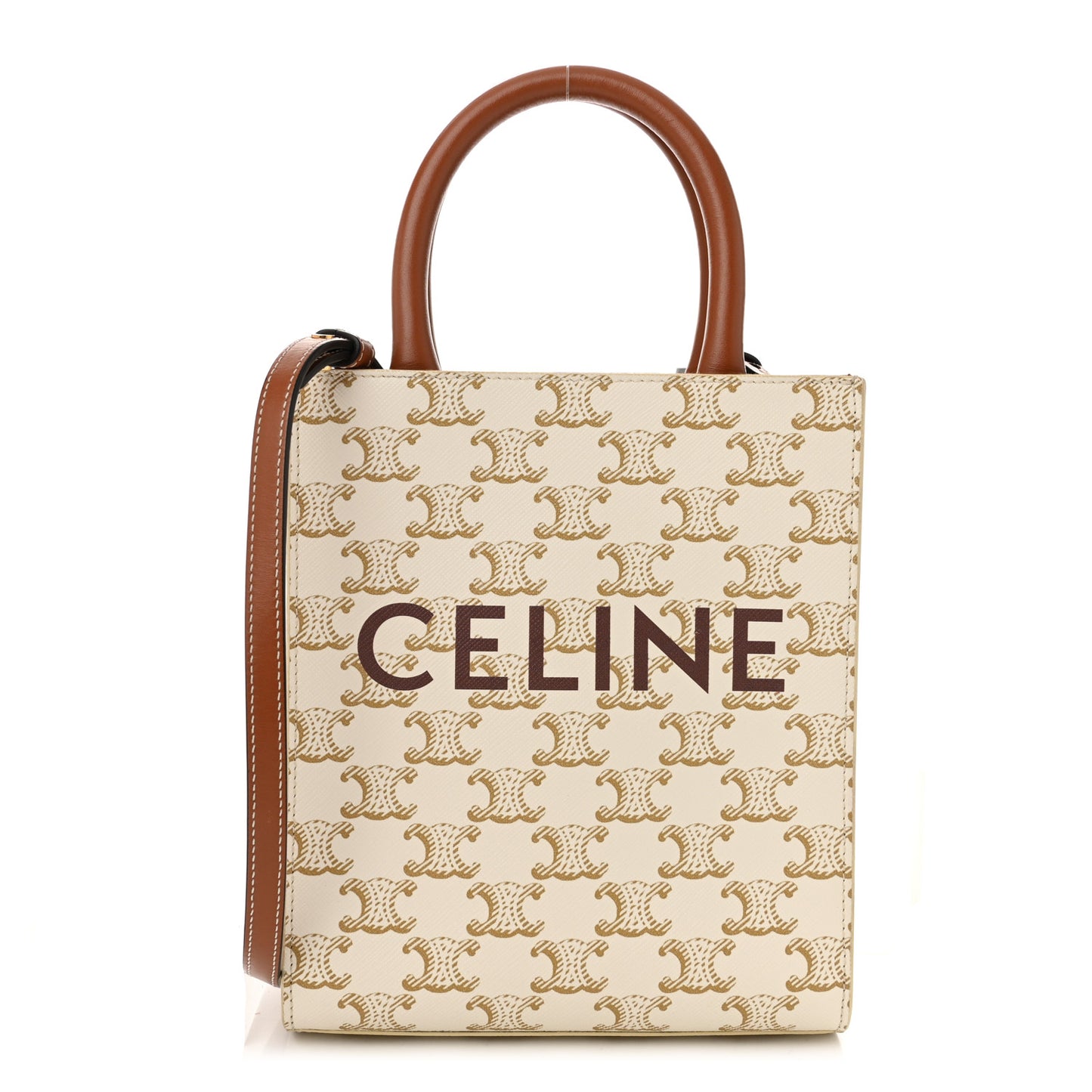 Triomphe Canvas Calfskin Mini Vertical Cabas White