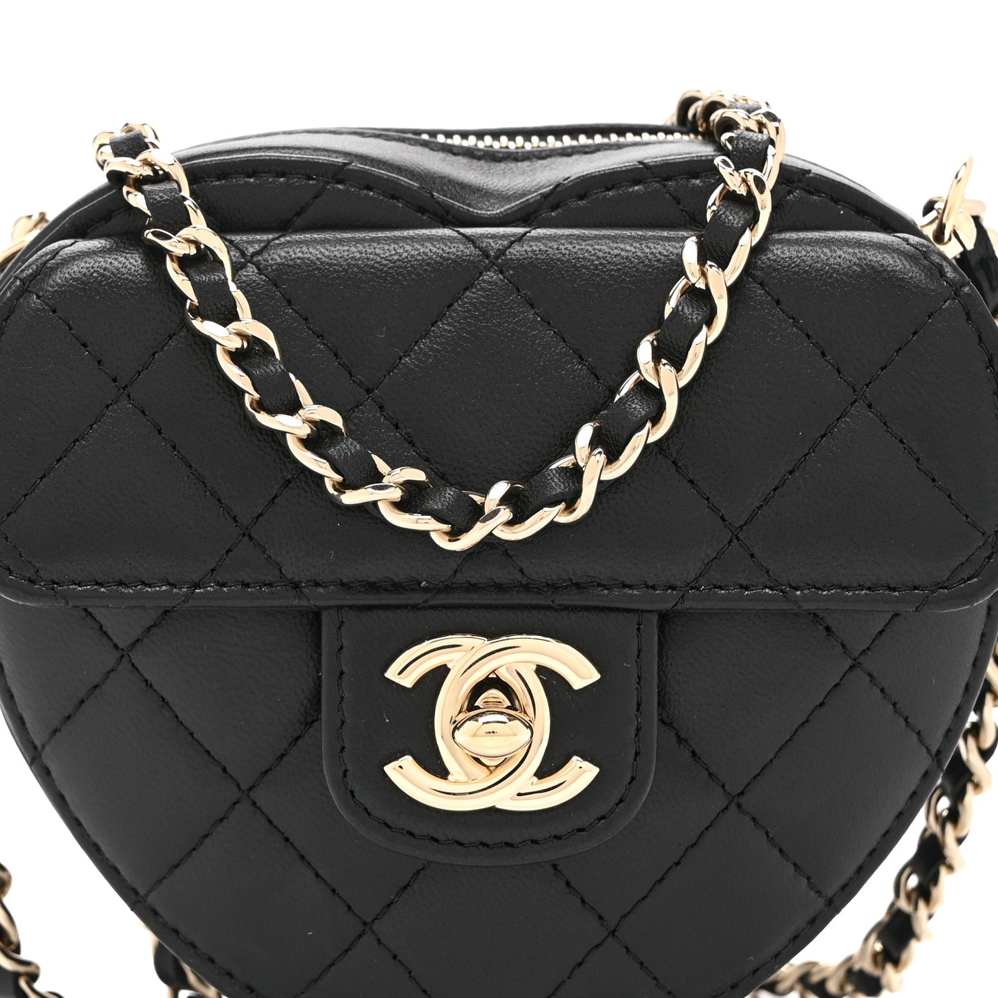 Lambskin Quilted CC In Love Heart Clutch With Chain Black