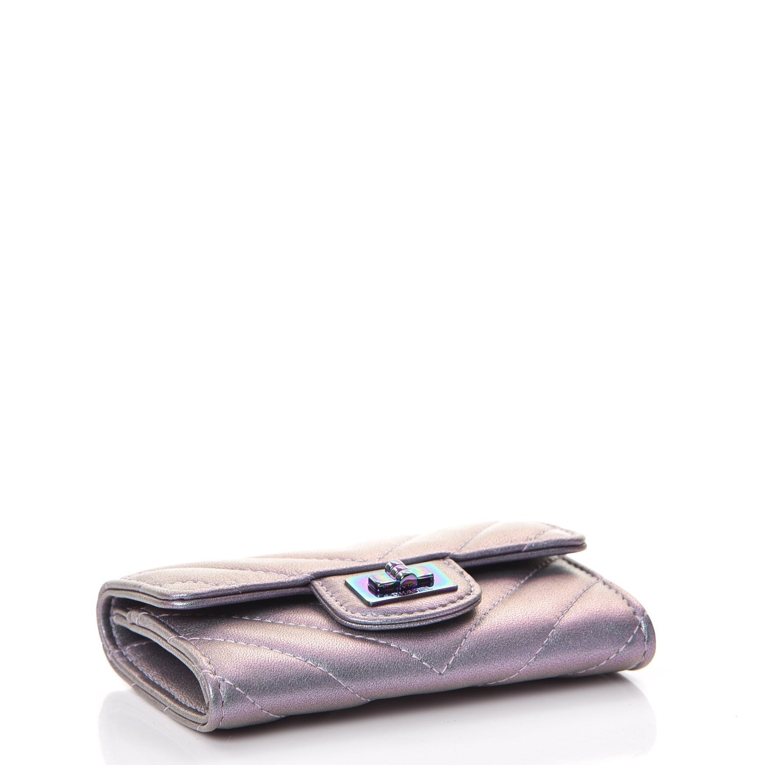 Chanel Iridescent Lambskin Chevron Quilted Reissue Card Holder Light Purple 4 of 8