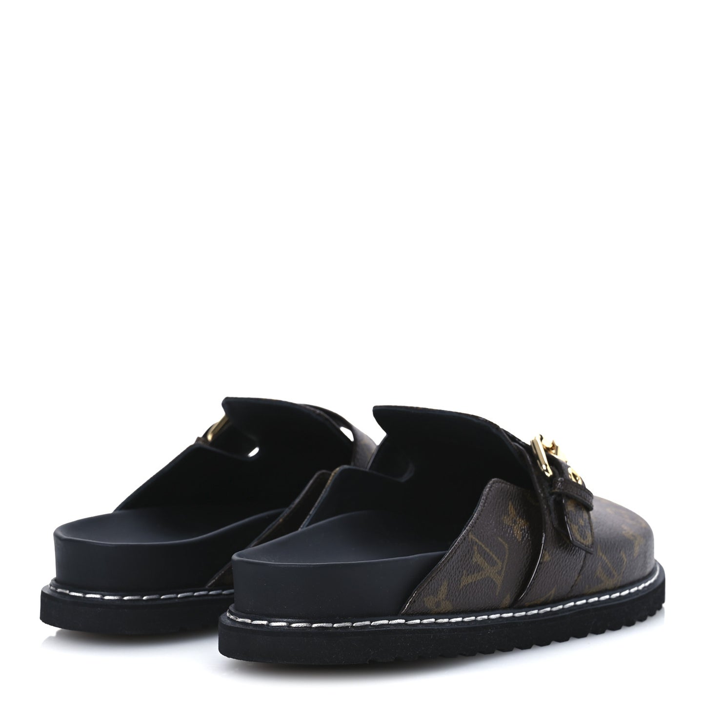 Patent Monogram Womens Cosy Flat Comfort Clog Mules 38.5 Brown