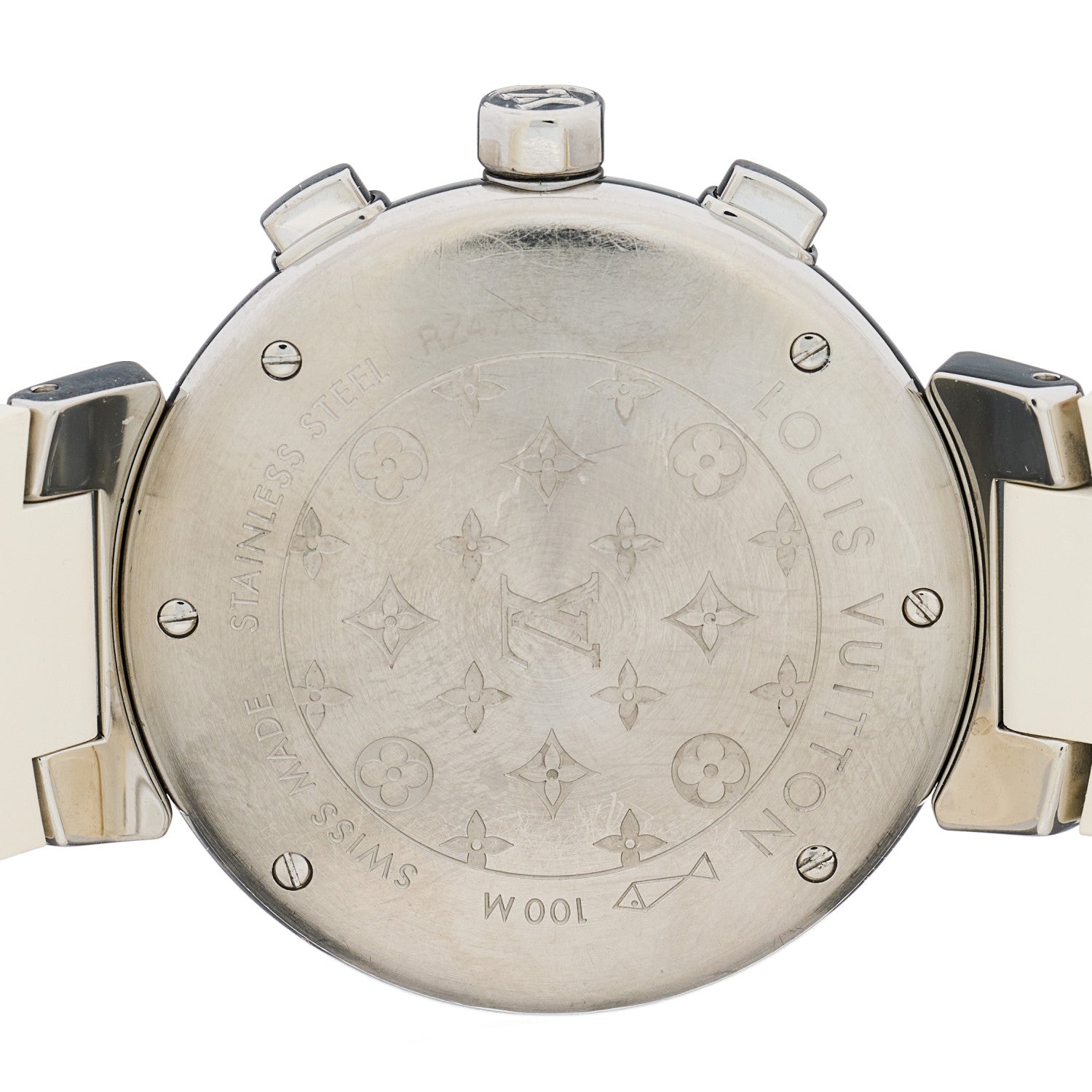 Louis Vuitton Stainless Steel Rubber Diamond Mother of Pearl 34mm Tambour Lovely Cup Quartz Watch 4 of 5