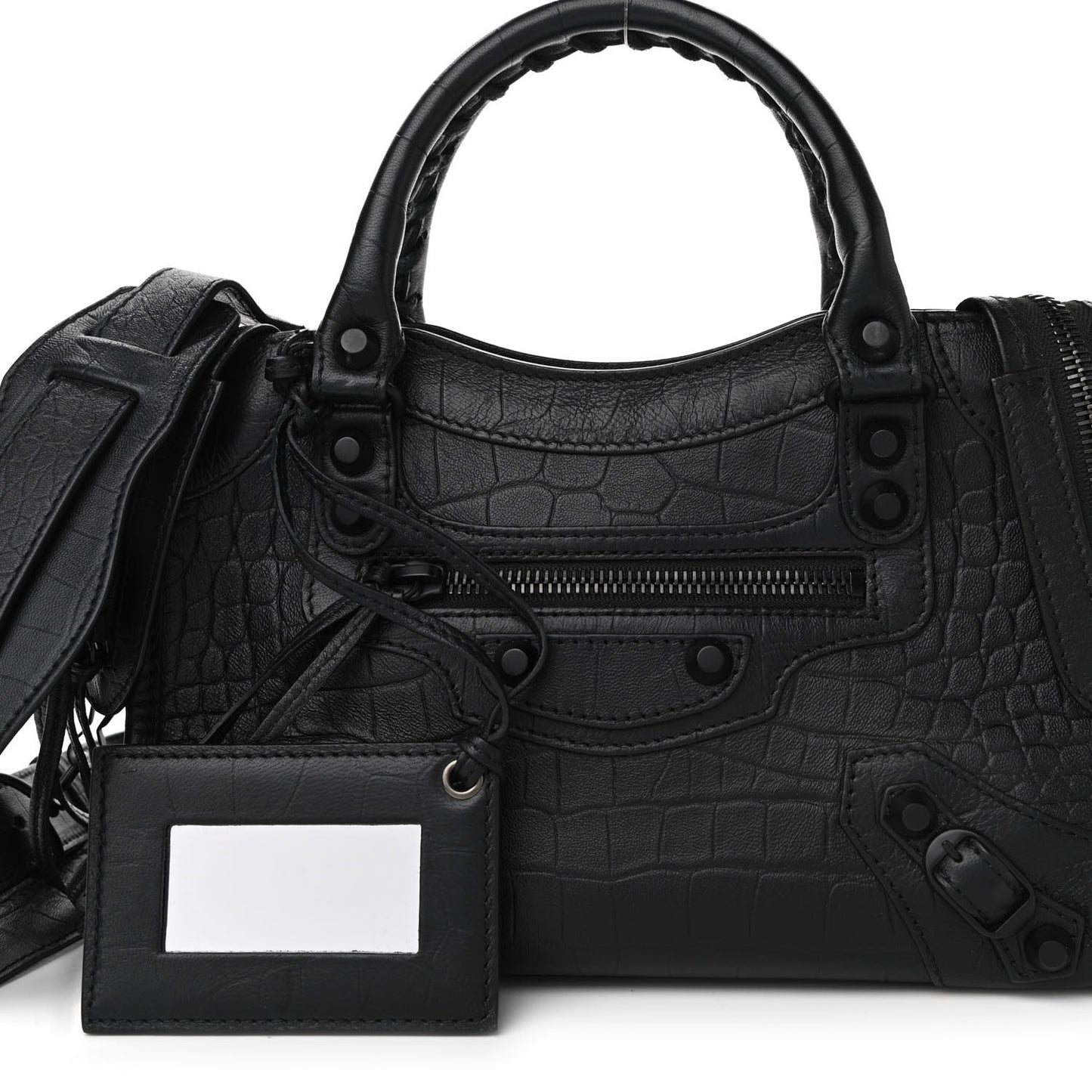 Matte Supple Lambskin Crocodile Embossed Classic Black Hardware Mini City Black