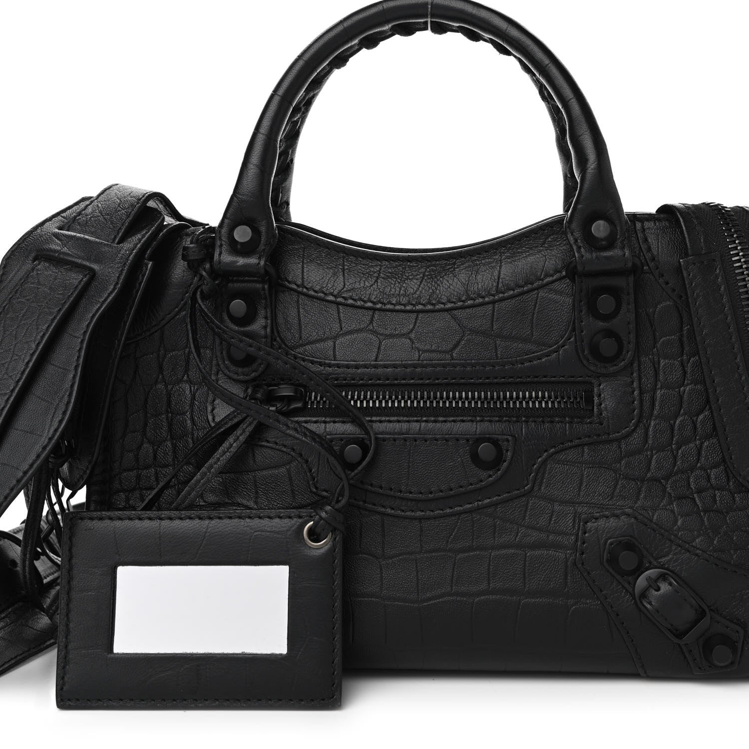 Balenciaga Matte Supple Lambskin Crocodile Embossed Classic Black Hardware Mini City Black 10 of 12