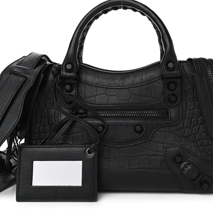 Balenciaga Matte Supple Lambskin Crocodile Embossed Classic Black Hardware Mini City Black 10 of 12
