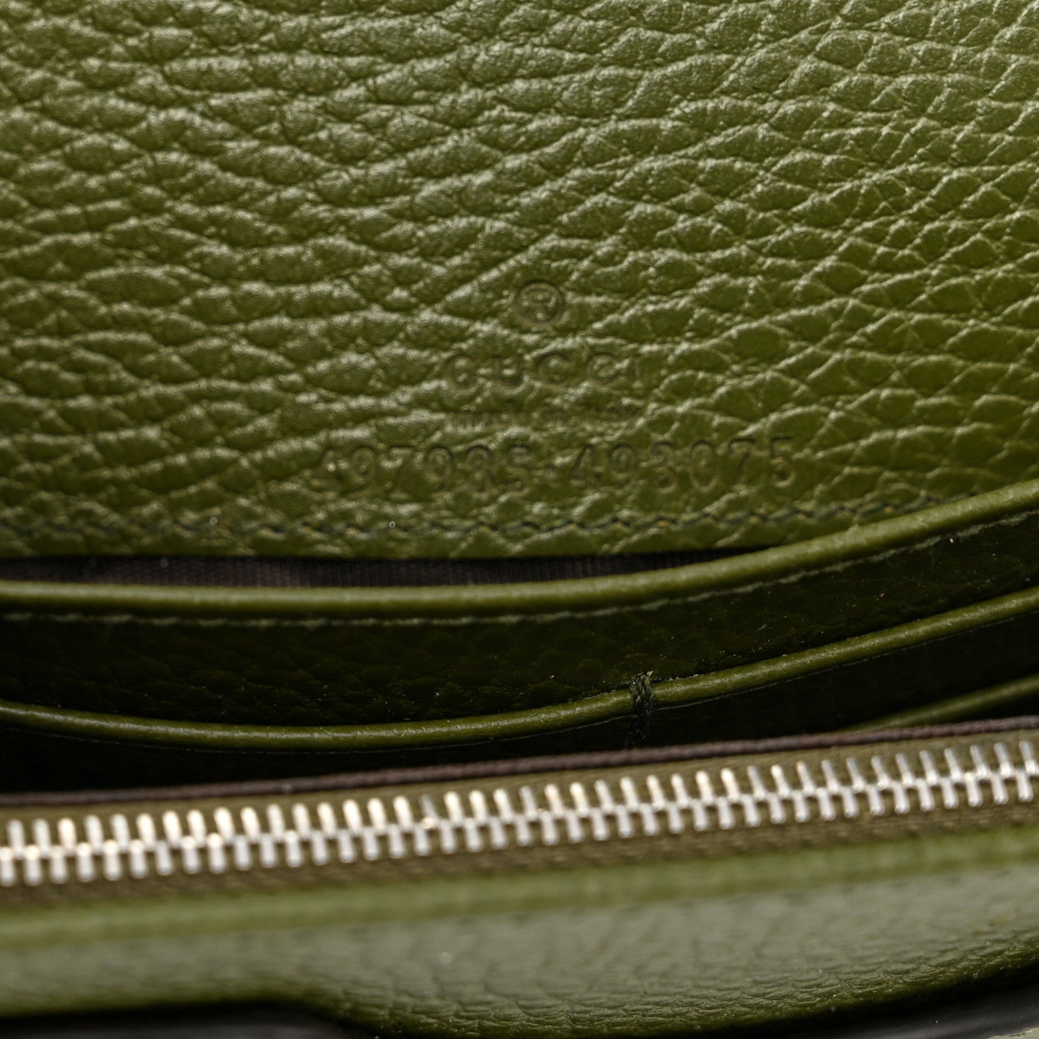 Gucci Dollar Calfskin Enamel Monochrome Mini GG Marmont Chain Wallet Military Wood 6 of 11