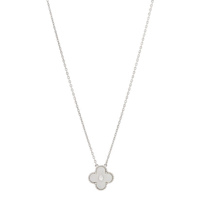 Van Cleef & Arpels 18K White Gold Diamond Mother of Pearl Vintage Alhambra Pendant Necklace 1 of 4