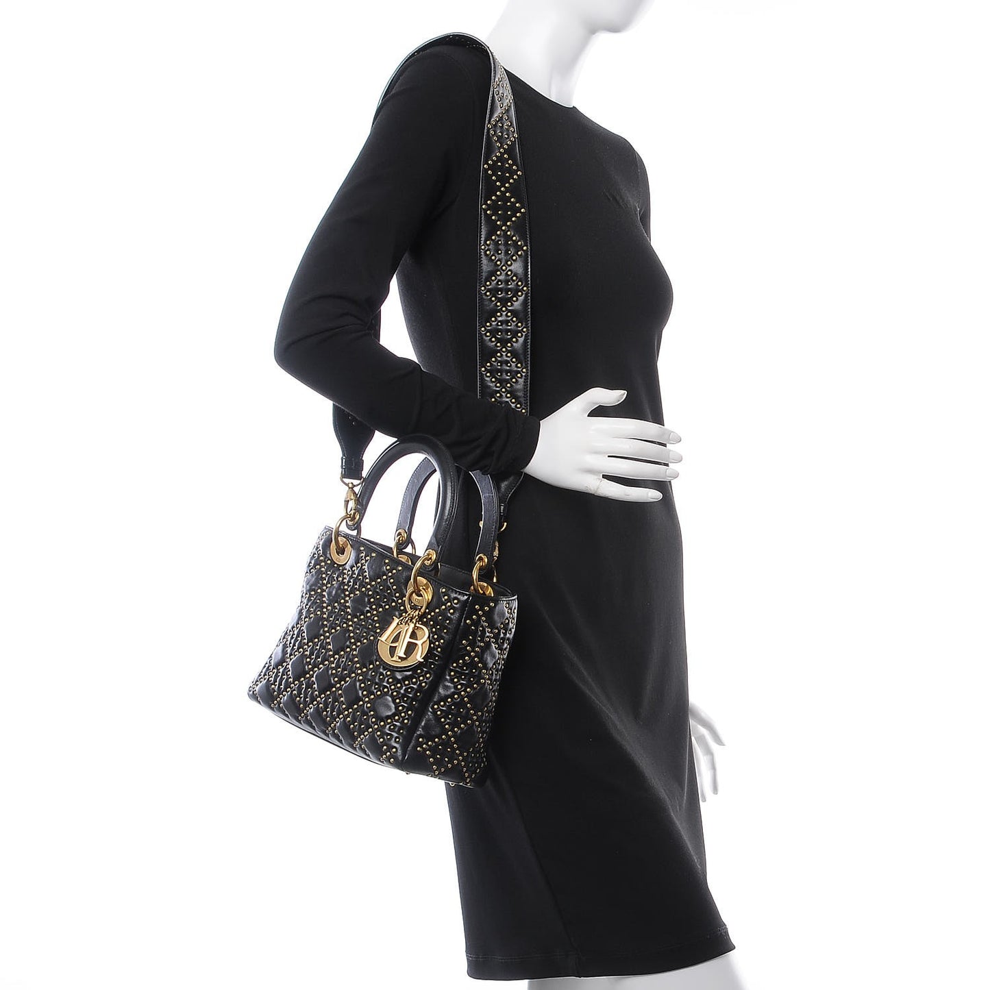 Lambskin Studded Cannage Medium Lady Dior Black