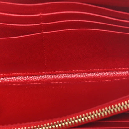 Saint Laurent Grain De Poudre Matelasse Chevron Monogram Zip Around Wallet Red 5 of 10