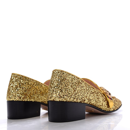 Gucci Glitter Web Peyton Loafers 38 Gold 4 of 10